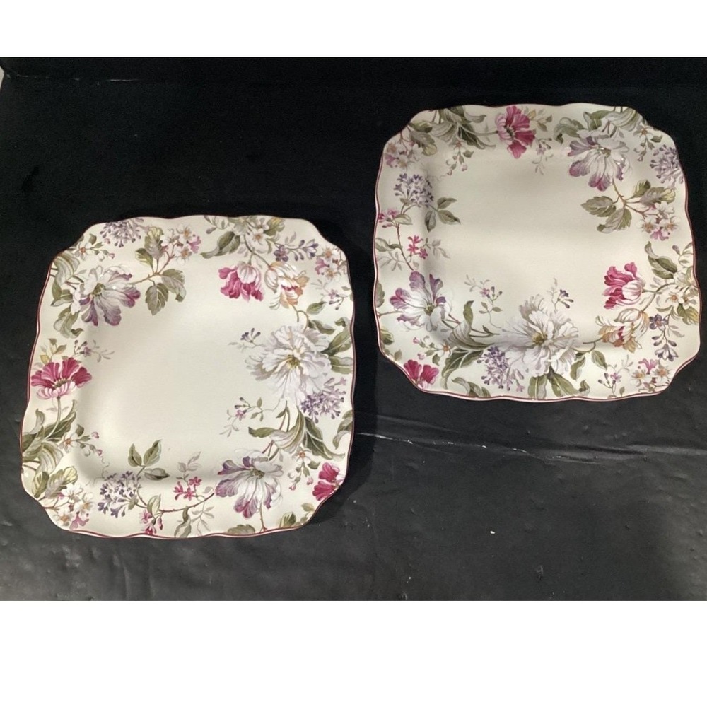222 FIFTH Gisela 2 Square Dinner Plates All Over Pattern Floral * - Picture 5 of 13